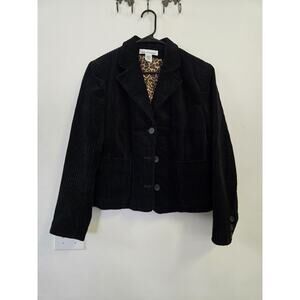 Jones New York Sport Black Corduroy Blazer Jacket Size 12 with Leopard Print Lin
